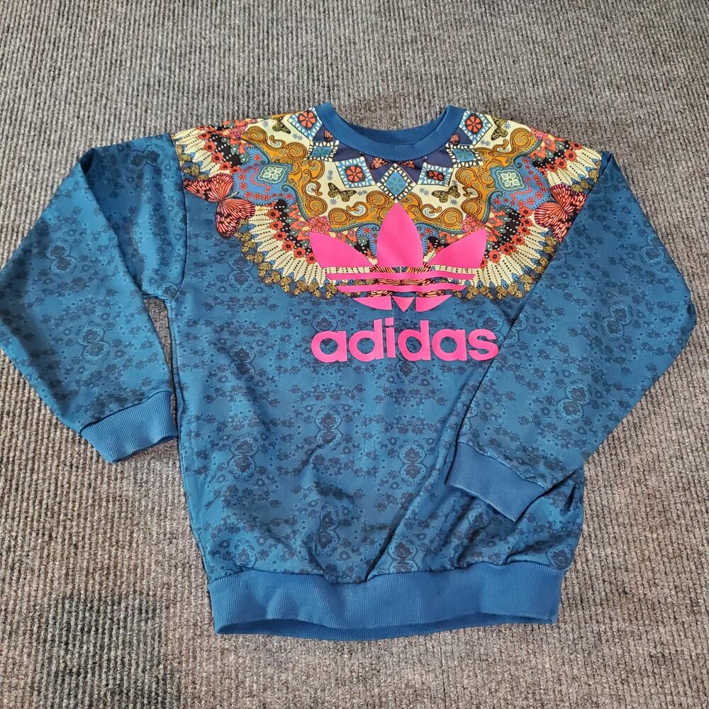 Adidas x FARM Rio Borbomix Butterfly Sweatshirt Womens XS Teal Pink Trefoil